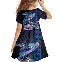Hawaiian Whales Love Couple Kid Short Sleeve Dress Hibiscus and Kakau Art Tattoo Night Sky Vibe LT03 - Polynesian Pride