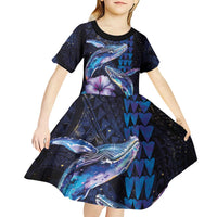Hawaiian Whales Love Couple Kid Short Sleeve Dress Hibiscus and Kakau Art Tattoo Night Sky Vibe LT03 - Polynesian Pride