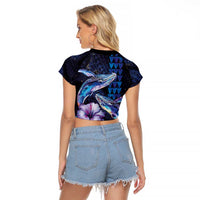 Hawaiian Whales Love Couple Raglan Cropped T Shirt Hibiscus and Kakau Art Tattoo Night Sky Vibe LT03 - Polynesian Pride