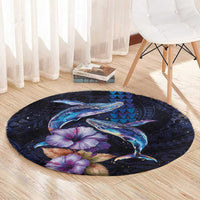 Hawaiian Whales Love Couple Round Carpet Hibiscus and Kakau Art Tattoo Night Sky Vibe LT03 - Polynesian Pride