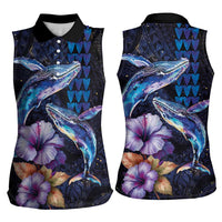 Hawaiian Whales Love Couple Women Sleeveless Polo Shirt Hibiscus and Kakau Art Tattoo Night Sky Vibe LT03 - Polynesian Pride
