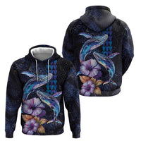 Hawaiian Whales Love Couple Zip Hoodie Hibiscus and Kakau Art Tattoo Night Sky Vibe