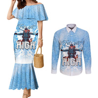 New Zealand Sky Diving Couples Matching Mermaid Dress and Long Sleeve Button Shirt Lets Get High LT05 Blue - Polynesian Pride