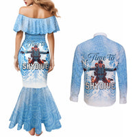 New Zealand Sky Diving Couples Matching Mermaid Dress and Long Sleeve Button Shirt Lets Get High LT05 - Polynesian Pride
