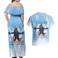 New Zealand Sky Diving Couples Matching Off Shoulder Maxi Dress and Hawaiian Shirt Lets Get High