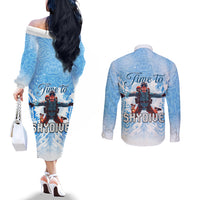 New Zealand Sky Diving Couples Matching Off The Shoulder Long Sleeve Dress and Long Sleeve Button Shirt Lets Get High