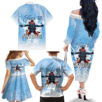 New Zealand Sky Diving Family Matching Off The Shoulder Long Sleeve Dress and Hawaiian Shirt Lets Get High