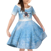 New Zealand Sky Diving Family Matching Off Shoulder Short Dress and Hawaiian Shirt Lets Get High LT05 Daughter's Dress Blue - Polynesian Pride