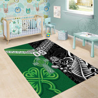 New Zealand And Ireland Rugby Custom Area Rug Maori Tiki With Shamrock