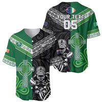 New Zealand And Ireland Rugby Custom Baseball Jersey Maori Tiki With Shamrock