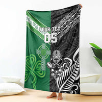 New Zealand And Ireland Rugby Custom Blanket Maori Tiki With Shamrock