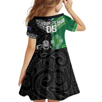 New Zealand And Ireland Rugby Custom Family Matching Long Sleeve Bodycon Dress and Hawaiian Shirt Maori Tiki With Shamrock