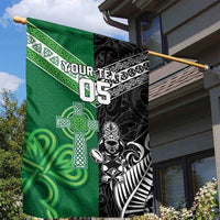 New Zealand And Ireland Rugby Custom Garden Flag Maori Tiki With Shamrock