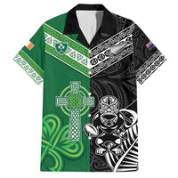New Zealand And Ireland Rugby Custom Hawaiian Shirt Maori Tiki With Shamrock
