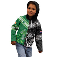 New Zealand And Ireland Rugby Custom Kid Hoodie Maori Tiki With Shamrock