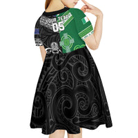 New Zealand And Ireland Rugby Custom Kid Short Sleeve Dress Maori Tiki With Shamrock