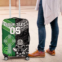 New Zealand And Ireland Rugby Custom Luggage Cover Maori Tiki With Shamrock