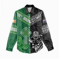 New Zealand And Ireland Rugby Custom Women Casual Shirt Maori Tiki With Shamrock