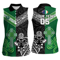New Zealand And Ireland Rugby Custom Women Sleeveless Polo Shirt Maori Tiki With Shamrock