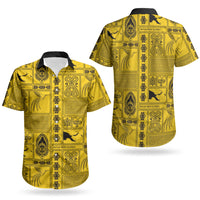 Papua New Guinea Heritage Motif Couples Matching Short Sleeve Bodycon Dress and Hawaiian Shirt Yellow Version LT05 - Polynesian Pride