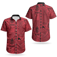 Papua New Guinea Heritage Motif Couples Matching Long Sleeve Bodycon Dress and Hawaiian Shirt Red Version LT05 - Polynesian Pride