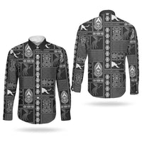 Papua New Guinea Heritage Motif Couples Matching Mermaid Dress and Long Sleeve Button Shirt Black Version LT05 - Polynesian Pride