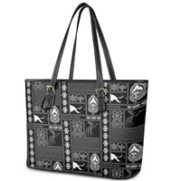 Papua New Guinea Heritage Motif Leather Tote Bag Black Version LT05 - Polynesian Pride