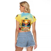 Aloha Hawaii Turtle Raglan Cropped T Shirt Retro Style - Polynesian Pride