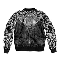 New Zealand Aotearoa Bomber Jacket Maori Manta Ray Moko Black - Polynesian Pride