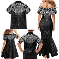 New Zealand Aotearoa Family Matching Mermaid Dress and Hawaiian Shirt Maori Manta Ray Moko Black LT05 - Polynesian Pride