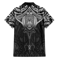 New Zealand Aotearoa Family Matching Off The Shoulder Long Sleeve Dress and Hawaiian Shirt Maori Manta Ray Moko Black - Polynesian Pride