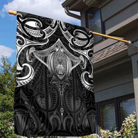 New Zealand Aotearoa Garden Flag Maori Manta Ray Moko Black - Polynesian Pride