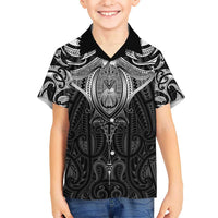New Zealand Aotearoa Kid Hawaiian Shirt Maori Manta Ray Moko Black - Polynesian Pride