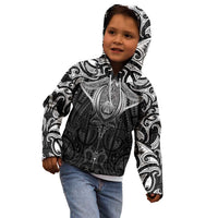 New Zealand Aotearoa Kid Hoodie Maori Manta Ray Moko Black - Polynesian Pride