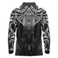 New Zealand Aotearoa Long Sleeve Polo Shirt Maori Manta Ray Moko Black - Polynesian Pride