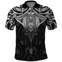New Zealand Aotearoa Polo Shirt Maori Manta Ray Moko Black - Polynesian Pride