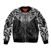New Zealand Aotearoa Sleeve Zip Bomber Jacket Maori Manta Ray Moko Black - Polynesian Pride