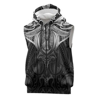 New Zealand Aotearoa Sleeveless Zip Hoodie Maori Manta Ray Moko Black - Polynesian Pride