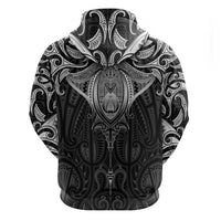 New Zealand Aotearoa Zip Hoodie Maori Manta Ray Moko Black - Polynesian Pride