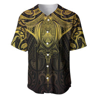 New Zealand Aotearoa Baseball Jersey Maori Manta Ray Moko Gold LT05 Gold - Polynesian Pride