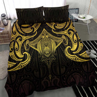 New Zealand Aotearoa Bedding Set Maori Manta Ray Moko Gold - Polynesian Pride