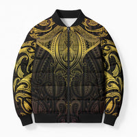 New Zealand Aotearoa Bomber Puffer Jacket Maori Manta Ray Moko Gold - Polynesian Pride