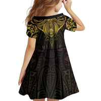 New Zealand Aotearoa Family Matching Long Sleeve Bodycon Dress and Hawaiian Shirt Maori Manta Ray Moko Gold LT05 - Polynesian Pride