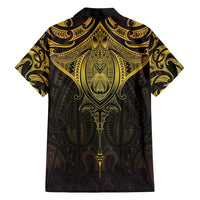 New Zealand Aotearoa Family Matching Short Sleeve Bodycon Dress and Hawaiian Shirt Maori Manta Ray Moko Gold LT05 - Polynesian Pride