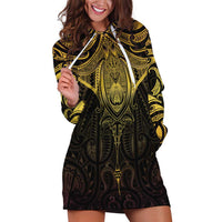 New Zealand Aotearoa Hoodie Dress Maori Manta Ray Moko Gold - Polynesian Pride