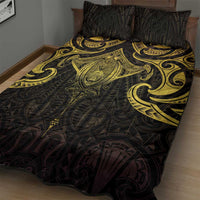 New Zealand Aotearoa Quilt Bed Set Maori Manta Ray Moko Gold - Polynesian Pride