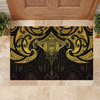 New Zealand Aotearoa Rubber Doormat Maori Manta Ray Moko Gold - Polynesian Pride