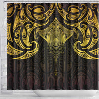 New Zealand Aotearoa Shower Curtain Maori Manta Ray Moko Gold - Polynesian Pride