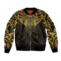 New Zealand Aotearoa Sleeve Zip Bomber Jacket Maori Manta Ray Moko Gold - Polynesian Pride