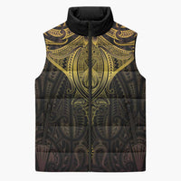 New Zealand Aotearoa Sleeveless Puffer Jacket Maori Manta Ray Moko Gold - Polynesian Pride